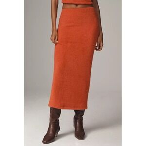 Anthropologie Maeve Knit Column Maxi Sweater Skirt in Fuzzy Red XL New With Tags